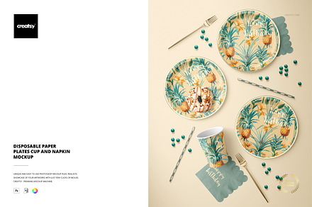 Paper Plates Cup and Napkin Mockup, a Merchandise Mockup by creatsy5