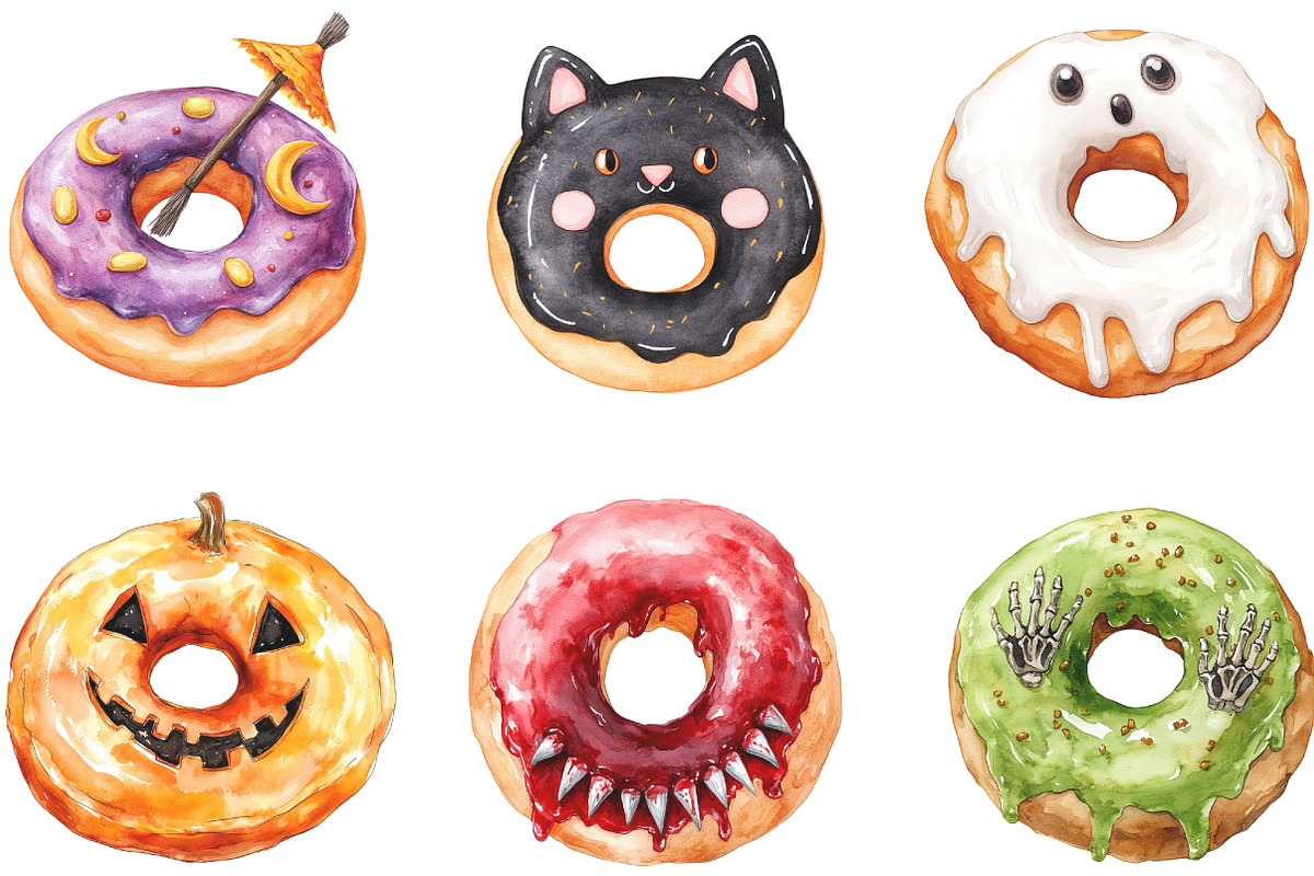 Donut Clipart Halloween Donut, an Illustration by CraftArtStudio (Photo 3 of 6)
