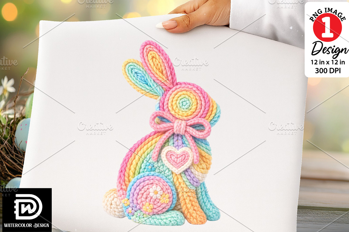 Faux Yarn Easter Bunny Png, an Illustration by Watercolor design (Photo 1 of 6)