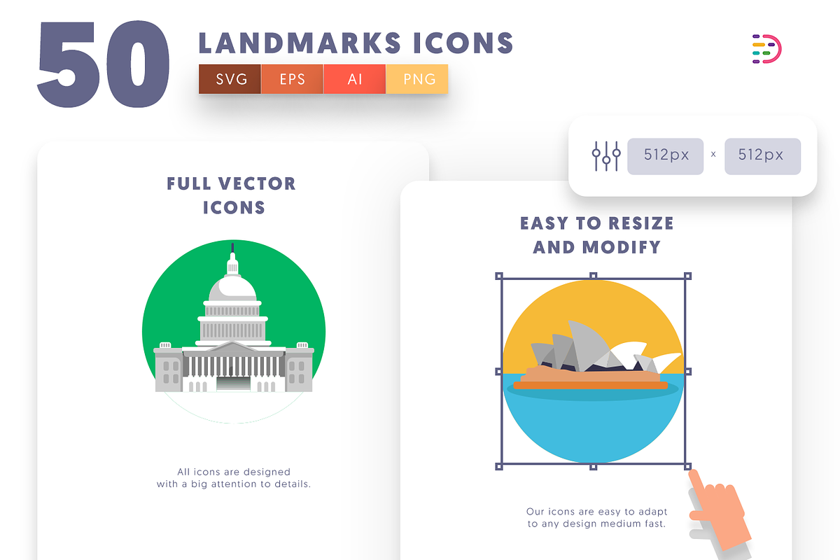 50 Landmarks Icons, an Outline Icon by Dighital (Photo 7 of 10)