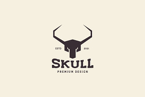 Skull Head Animal Long Horn Logo