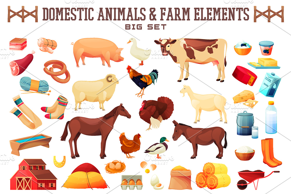 Domestic animals big set, an Animal Illustration by GenziWorkshop (Photo 1 of 7)