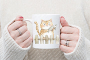 Watercolor Funny Cats on Fence PNG, an Illustration by Watercolor design (Thumbnail 9 of 12)