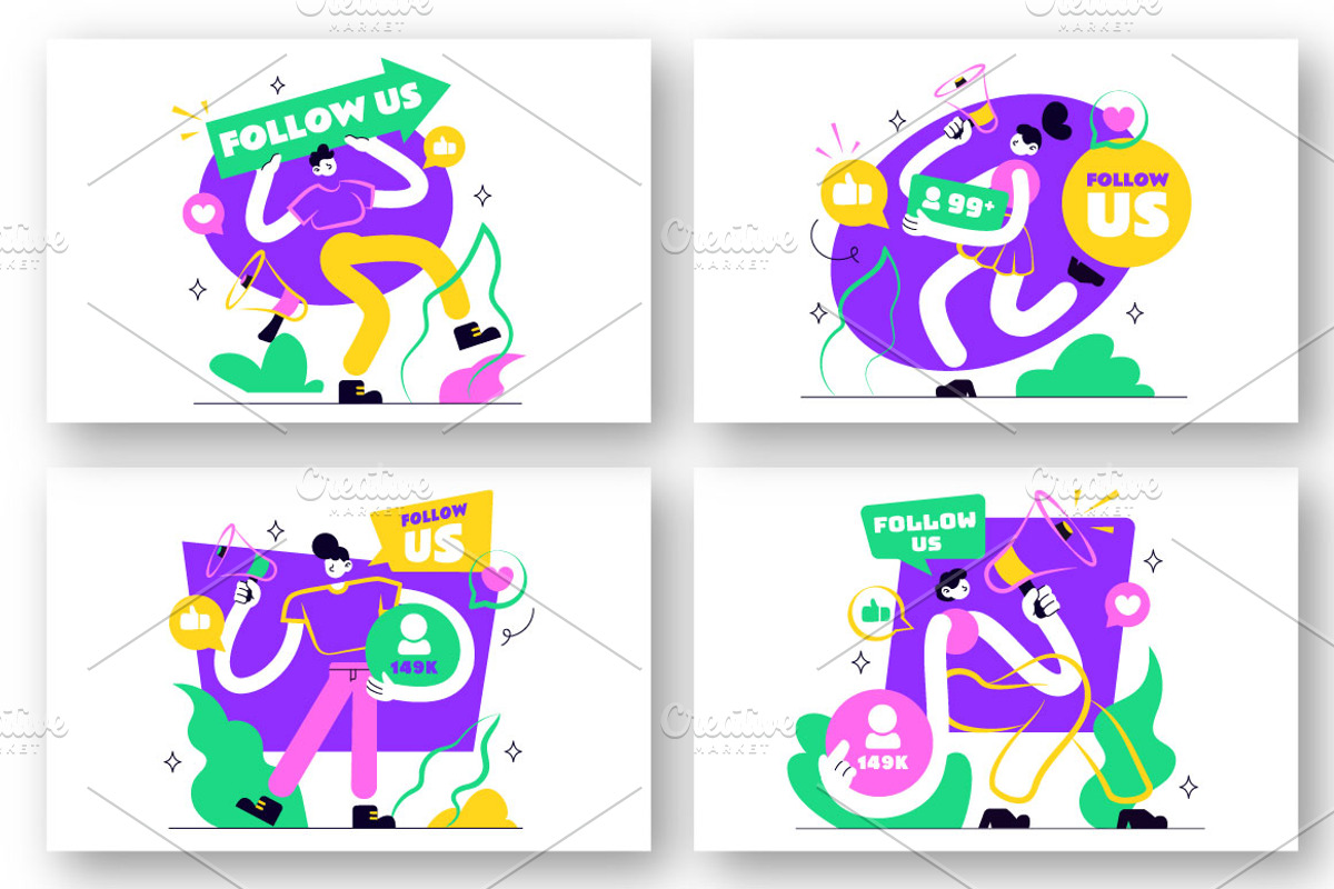 6 Follow Us Vector Illustration, a Technology Illustration by denayunebgt (Photo 2 of 3)
