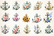 Watercolor Floral Anchor Clipart, an Illustration by Rose Art (Thumbnail 2 of 4)