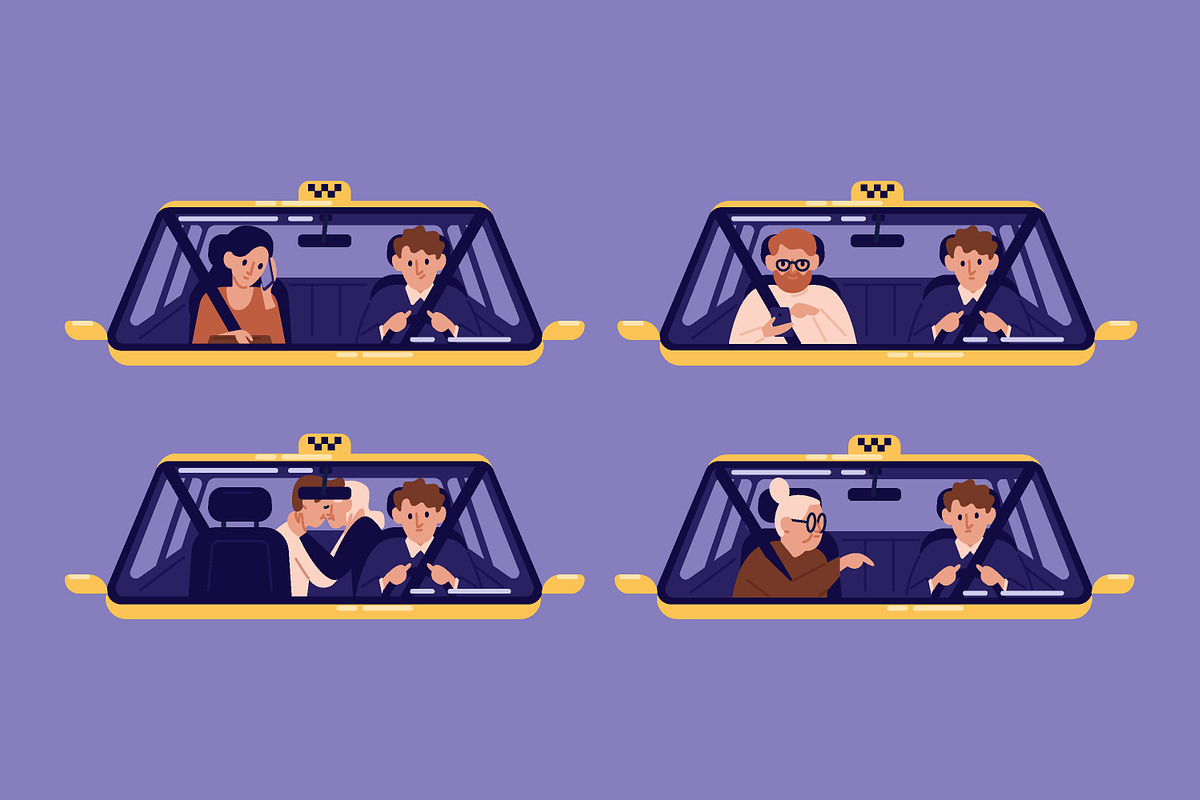 Taxi driver with customers set, a Person Illustration by Good Studio (Photo 1 of 5)