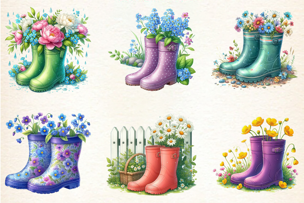 Floral Spring Rubber Boots Clipart, an Illustration by DreamArtGraphic (Photo 2 of 5)