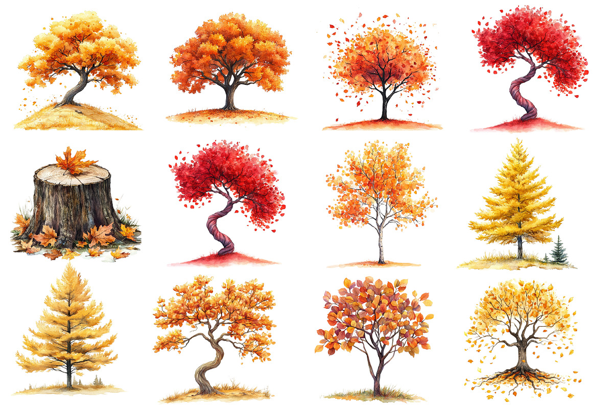 Watercolor Fall Landscapes Clipart, an Illustration by SinaCreation (Photo 3 of 5)