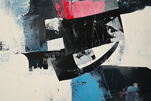 An abstract painting featuring bold black, white, and red shapes with hints of, an Arts & Entertainment Photo by Textures & Backgrounds