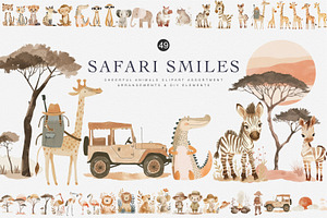 Watercolor Safari Animal Clipart Set