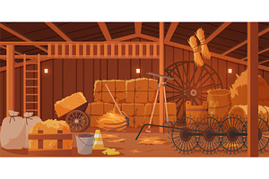 Farm wooden barn interior, indoor, an Animal Illustration by Lemberg Vector