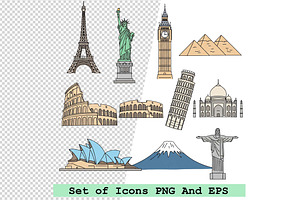 Set of  landmark icons in hand drawn, an Icon by one-touch