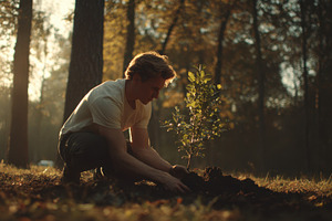 Person plants a tree in the forest, a Photo by Beautiful things