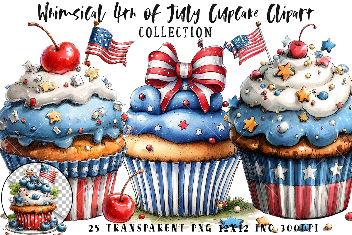 Whimsical 4th of July Cupcake Clipar, an Illustration by OK Design (Photo 1 of 6)