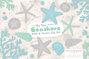Blue & Mint Vector Seashells, an Illustration by Amanda Ilkov