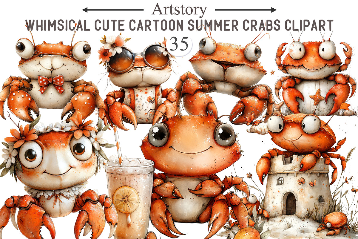 Whimsical Summer Crabs Clipart, an Illustration by designcity5 (Photo 1 of 5)
