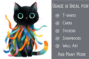 Whimsical Cute Black Cat Clipart, an Illustration by Pixels.Craft (Thumbnail 3 of 6)