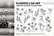 Flowers Line Art. Floral Clipart, a Decorative Illustration by ilonitta (Thumbnail 1 of 11)