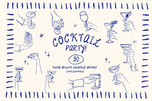 Whimsical Cocktail Drinks Hand Drawn