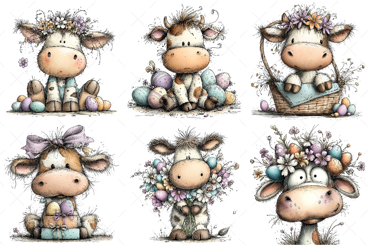 Whimsical Easter Cow Clipart Png, an Illustration by Craft Nest (Photo 5 of 9)