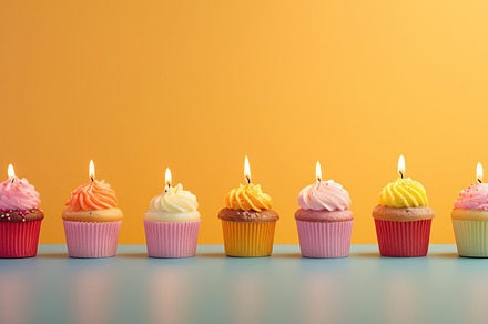 Illustration of birthday cupcakes with candles, a Food & Drink Photo by AlyaAnd