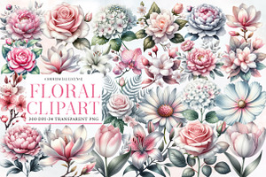 Pink White and Silver Floral Clipart, an Illustration by Designworld