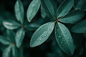 Green leaves with water droplets, a Nature Photo by MistyDay