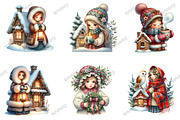 Winter Cottage Girl Watercolor Clipa, an Illustration by designcity5 (Thumbnail 3 of 5)