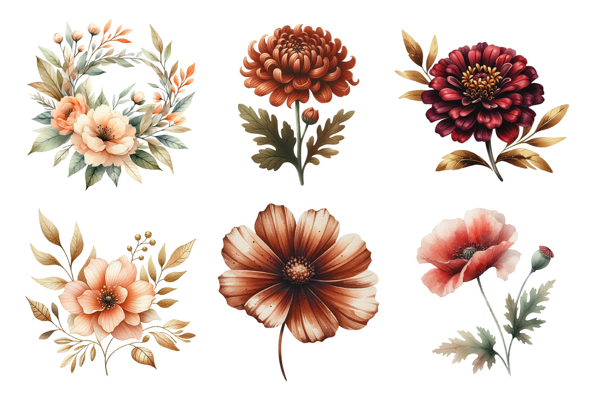 Watercolor Fall Floral Clipart, an Illustration by Daily.Designs (Photo 4 of 5)