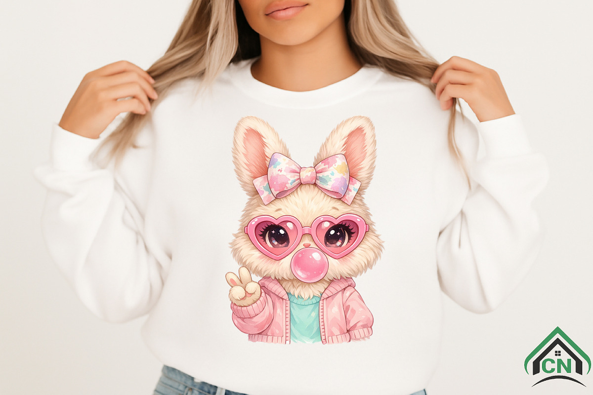 Cute Coquette Easter Bubblegum Bunny, an Illustration by Craft Nest (Photo 3 of 6)