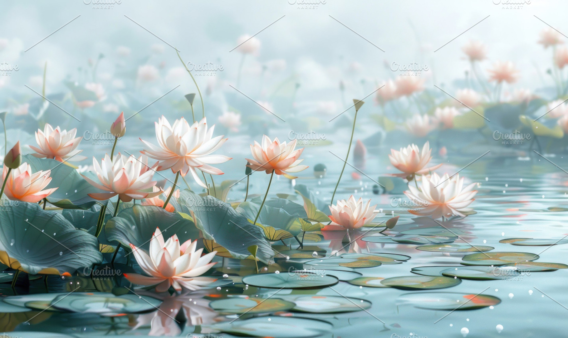 Lotus pond scene, where delicate pin, a Photo by LOGOCREATIVE