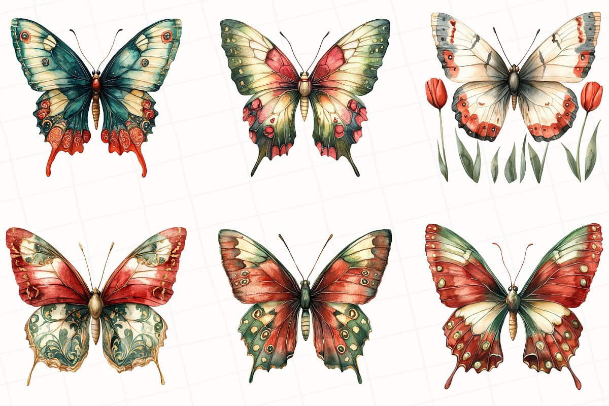 Christmas Butterfly Clipart, an Illustration by OK Design (Photo 2 of 5)