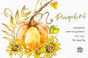 Pumpkins watercolor collection, a Food Illustration by Ann Astro (Thumbnail 3 of 17)