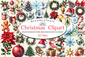 Watercolor  Christmas  Clipart, an Illustration by DreamCafeArt