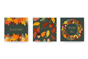Set of autumn themed greeting posts, an Object Illustration by Tati_Kli