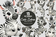 15 Bundle Watercolor Cute Zebra Wild, an Animal Illustration by Morspective (Thumbnail 1 of 8)