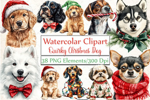 Quirky Christmas Dogs Clipart, an Illustration by DreamCafeArt