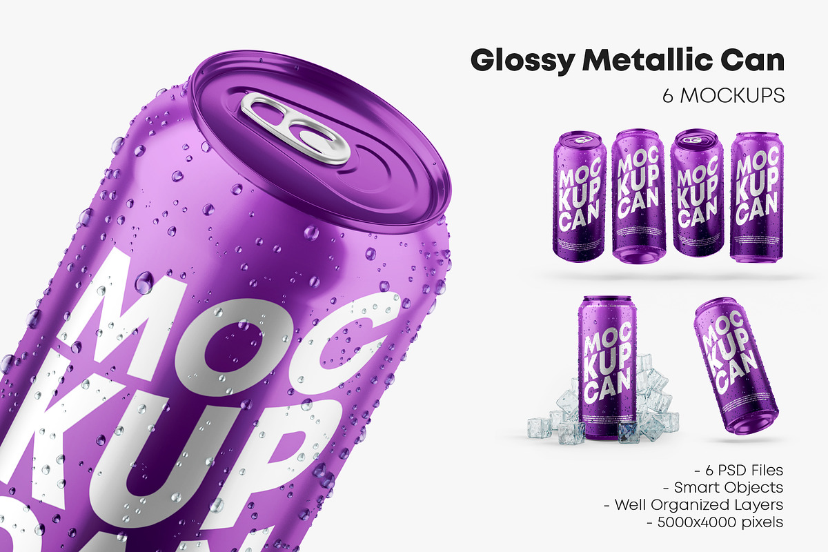 6 Metallic Can Mockups, a Product Mockup by Graphic Bird (Photo 1 of 9)