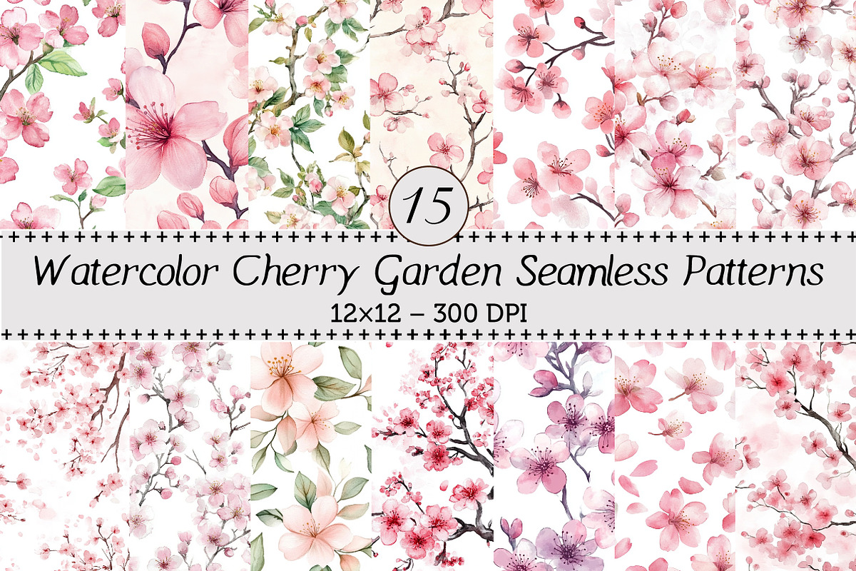 Cherry Garden Seamless Patterns, a Background Graphic by Design Market (Photo 1 of 4)
