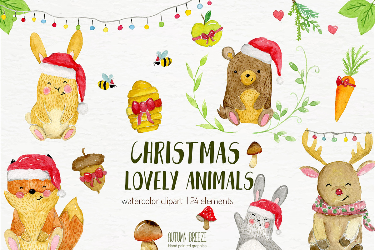 watercolor Christmas animals, an Animal Illustration by Autumn Breeze (Photo 1 of 4)