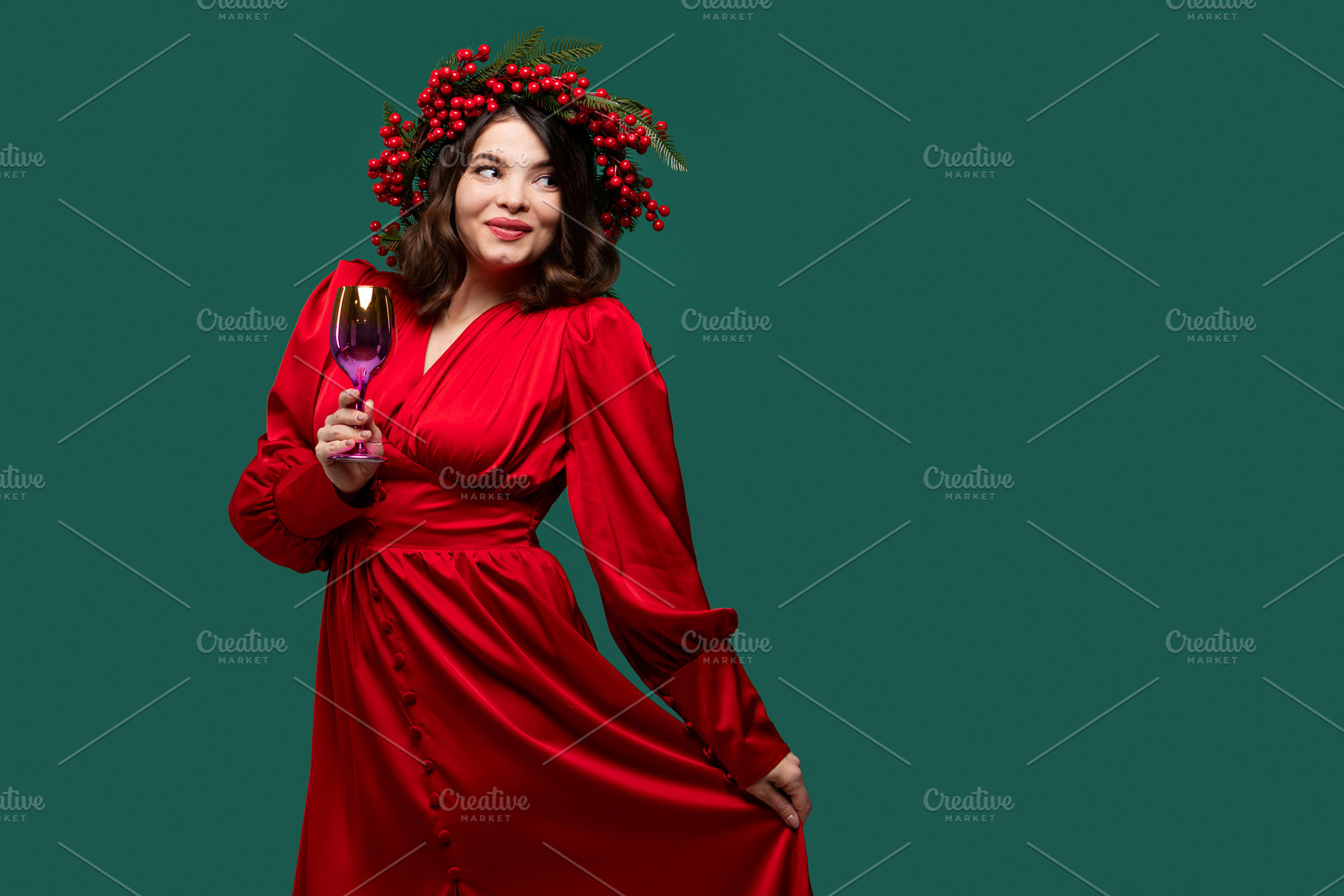 Playful woman in red dress, a Person Photo by Elena Vagengeim