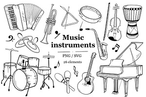 Musical Instruments Clipart, an Education Illustration by ArtGiftsStudio