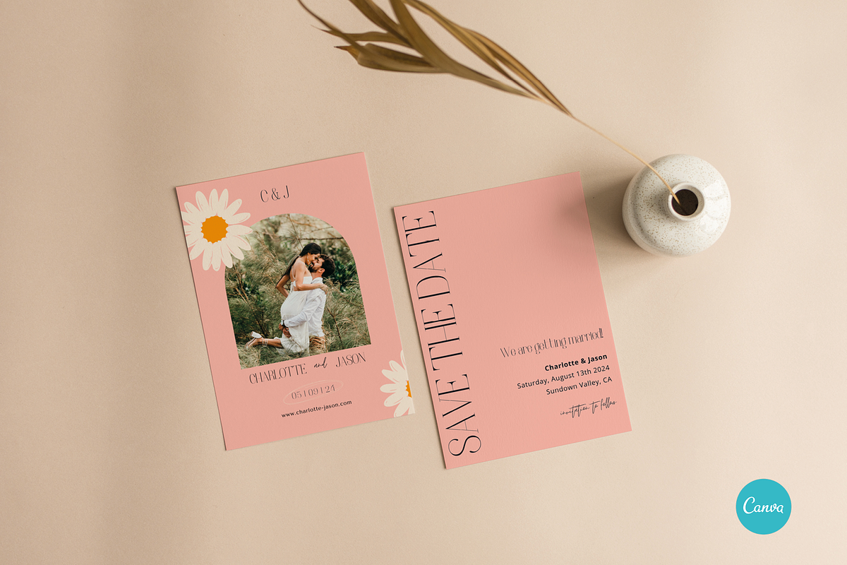 Daisy Wedding Save The Date CANVA, an Invitation Template by StudioVonBraitenberg (Photo 3 of 9)