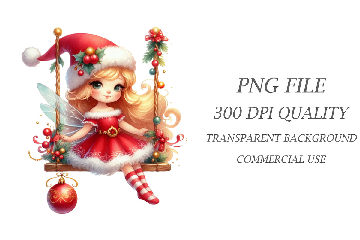 Christmas Fairy on Swing Sublimation, a Seasonal Illustration by Libby Wishes (Photo 3 of 5)