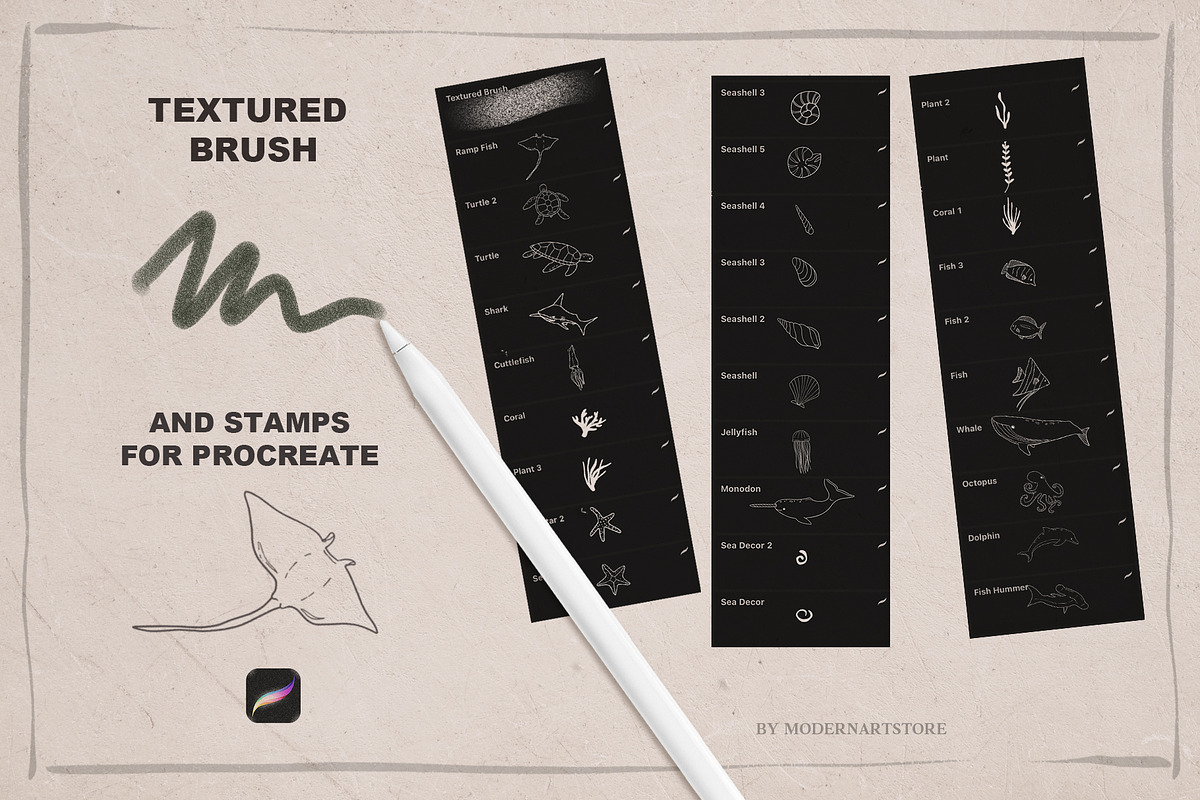 SEA STAMPS for Procreate / Photoshop, a Brush Add-On by Spark Studio Brushes (Photo 4 of 7)