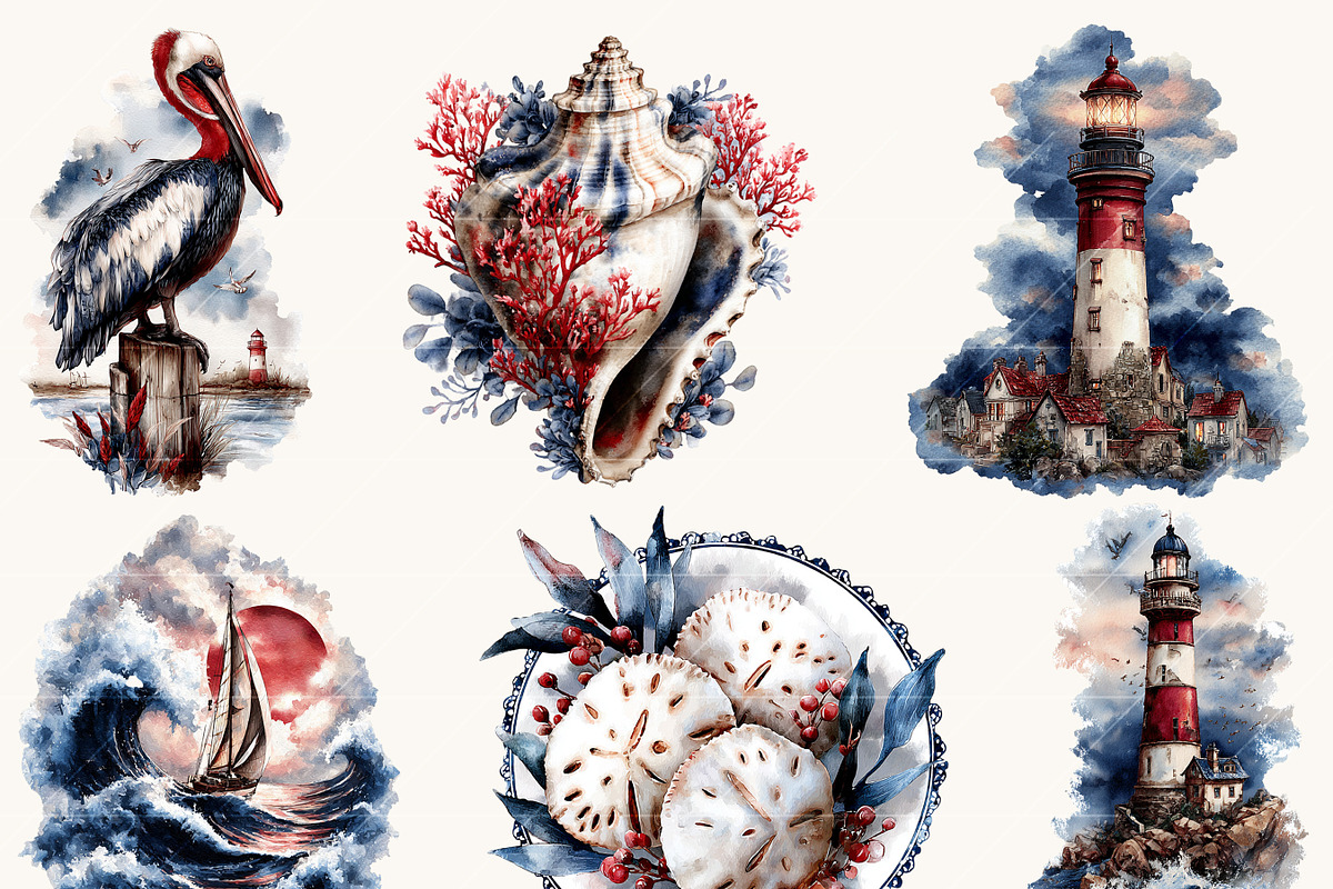 Watercolor Ocean Summer Clipart, a Seasonal Illustration by BusyDaydesign (Photo 3 of 9)