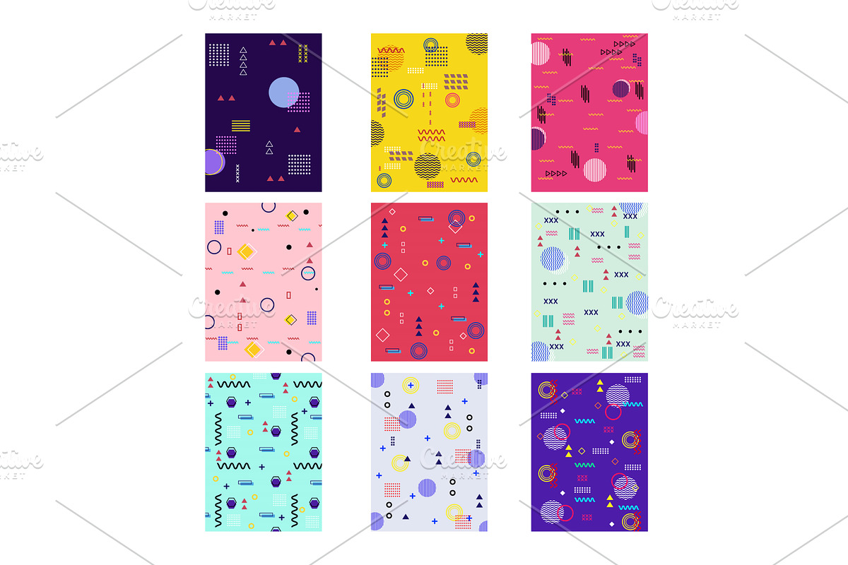 Memphis style geometric patterns, an Illustration by pikepicture