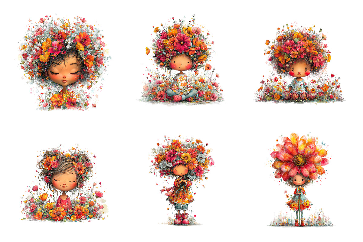 Whimsical girl and flower spring PNG, an Illustration by SinaCreation (Photo 9 of 11)