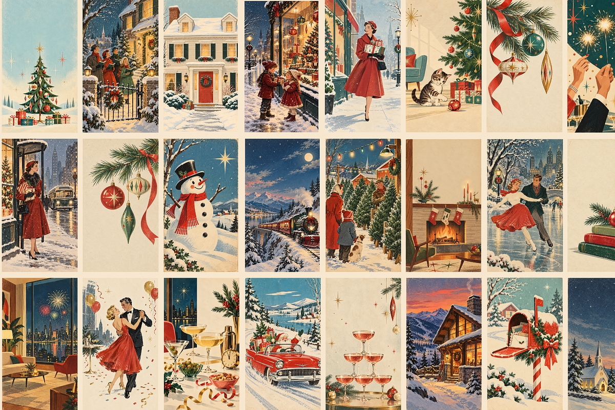 Retro Christmas Illustrations, a Seasonal Illustration by MarisoArt (Photo 5 of 6)