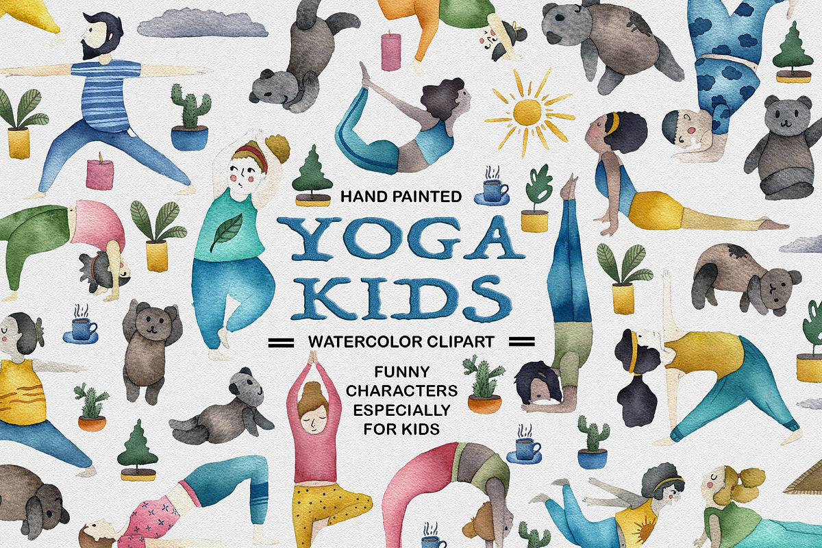Yoga Kids (Waterolor Clipart), an Illustration by Soir Creative (Photo 1 of 2)
